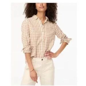 J.Crew Camel Gingham Flannel Button Down Shirt Size Large#BB306
